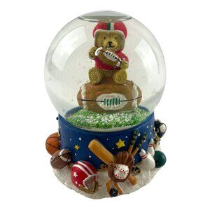 Vintage Musical Snow Globe Teddy Bear Football Sports Theme Collectible